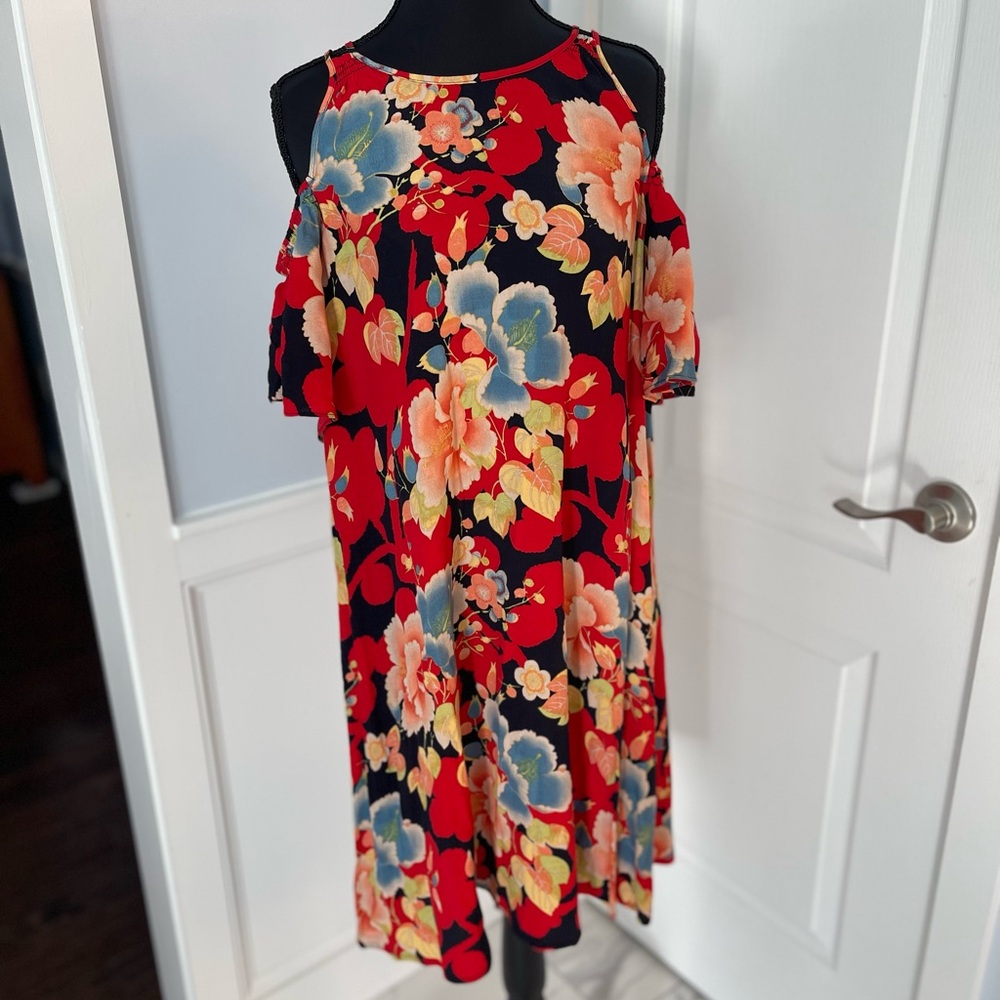 LOFT Red Floral Dress